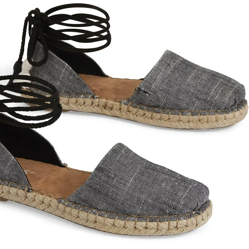 TOMS Black Chambray Lace Up Espadrilles Shoes